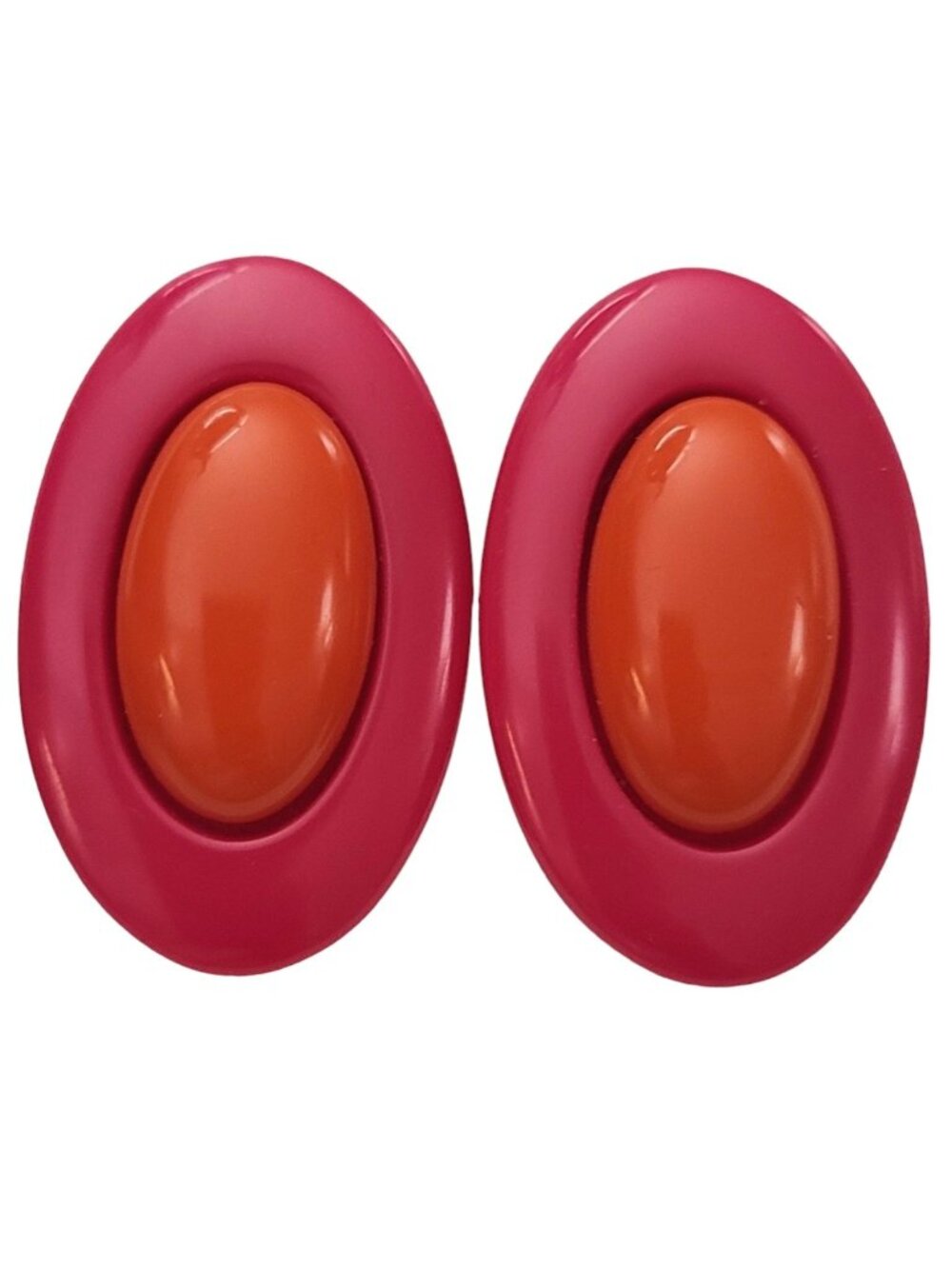 Pink Orange Plastic Lucite Oval Funky 80’ Style Clip-On Earrings K445